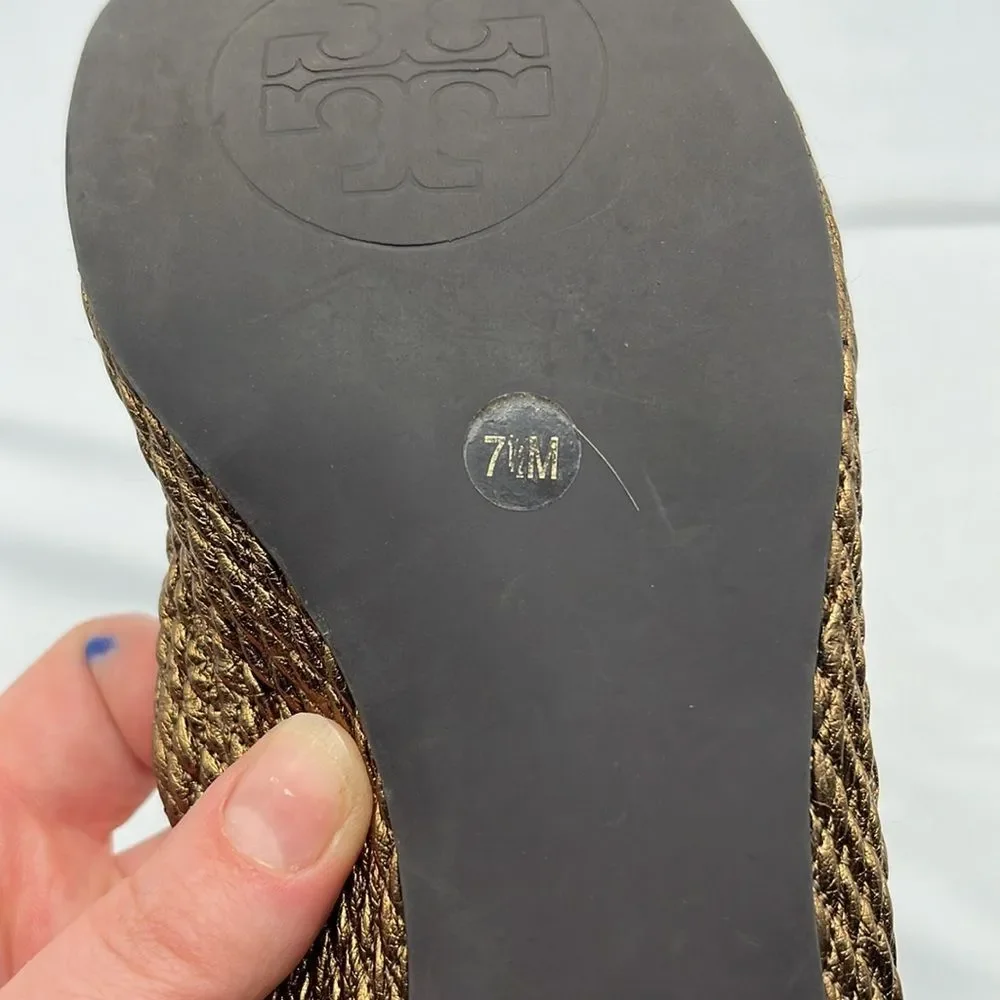 Metallic Gold Tory Burch Quilted Ballet Flats